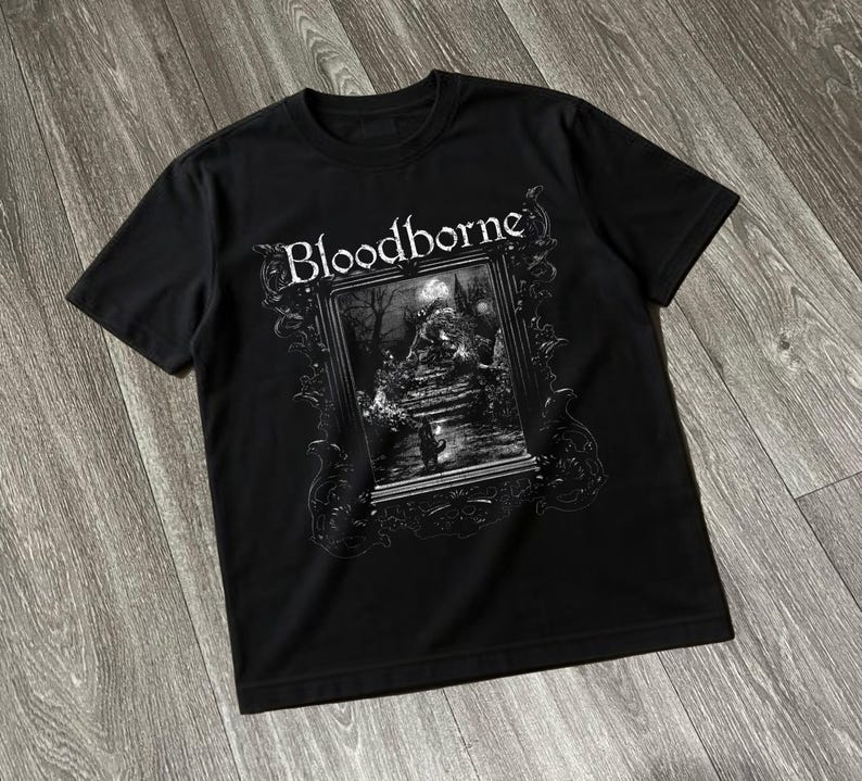 Retro Gaming T Shirt - Camiseta de videojuego Bloodborne Dark Souls,