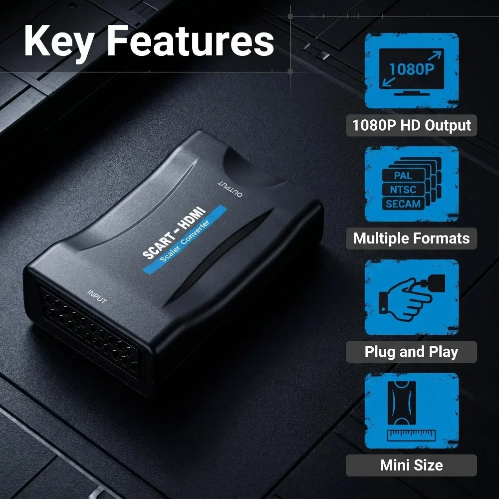Scart To Hdmi - Adaptador convertidor con cable USB para